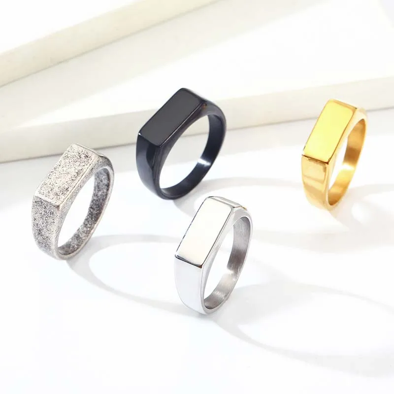 Simple design stainless steel 18K gold-plated seal ring for men and women