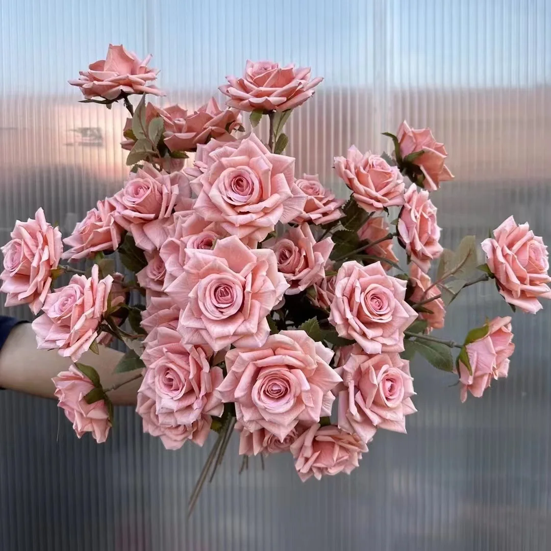 YOPIN-158 Popular Artificial 3 Heads Real Touch White Spray Roses