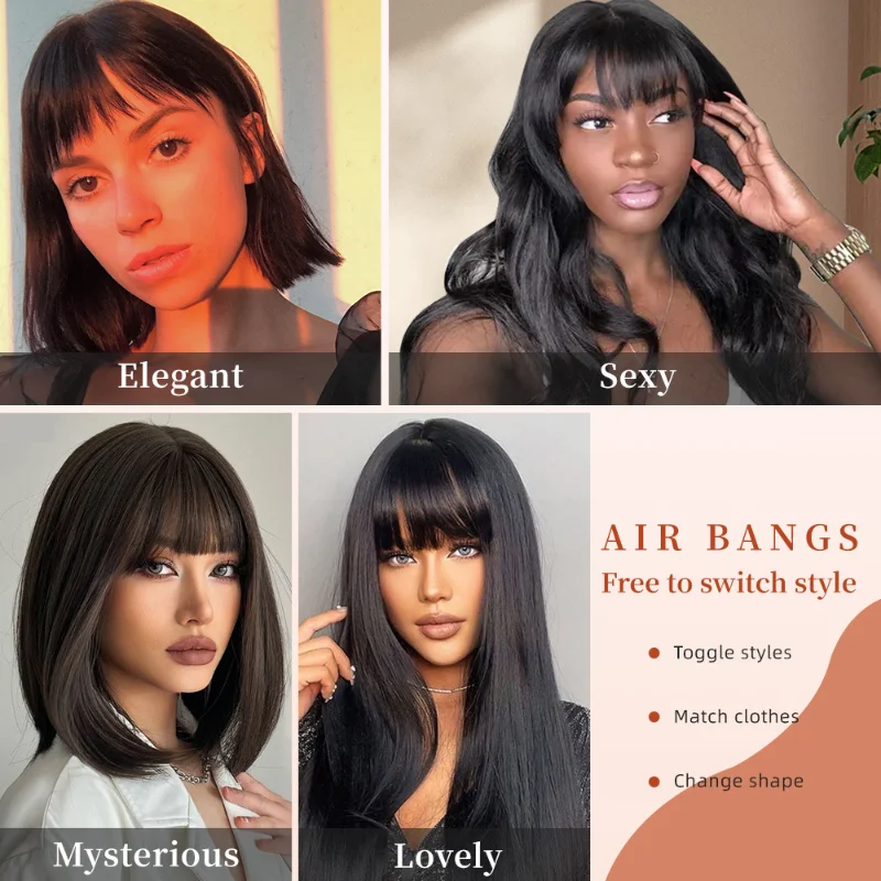 Factory Wholesale Synthetic Hair Extension Clip Hair Piece Hair Bangs Straight Fringe with Temples for Women Girls