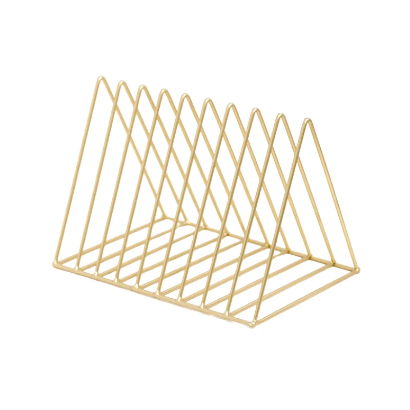 Wholesale Ins Nordic Table Decoration Gold Triangle Metal Book Rack Desk Magazine Storage
