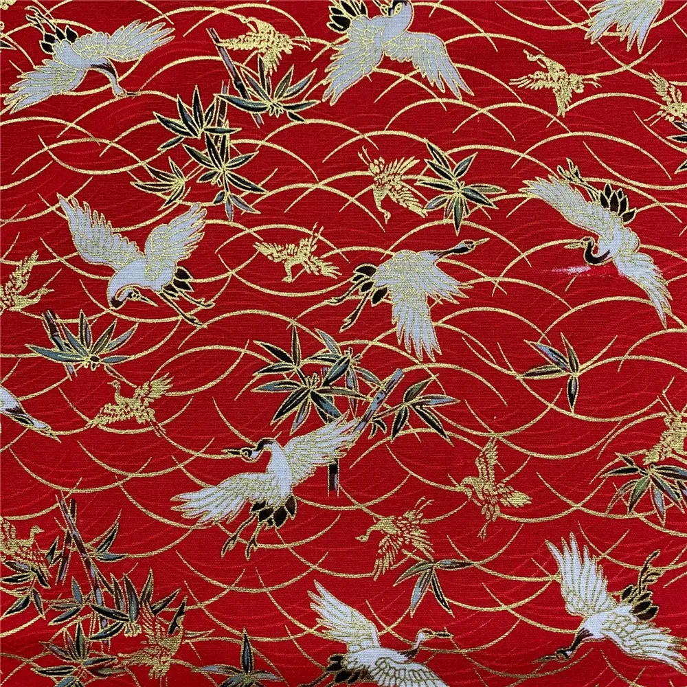 Traditional Clear Grain Crane Design Metallic Lurex Jacquard Cotton Fabric  for Pants Shirt Dress Wedding