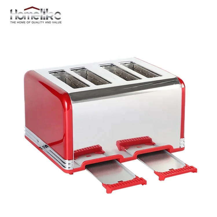  Removable Crumb Tray 4 Slice Toaster Stainless Steel Retro Toasters with 1.5 inch Wide