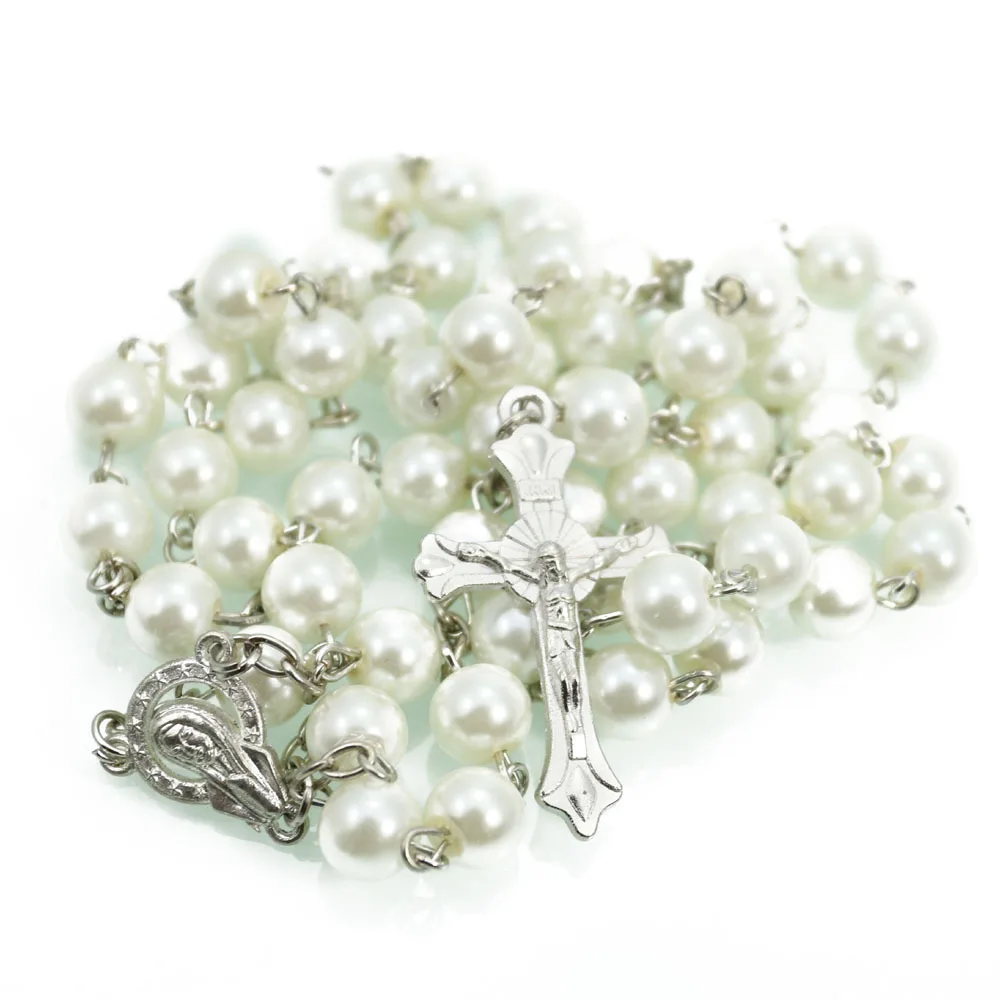 Pearl Cross Necklace 8MM Prayer Bead Jewelry 2024 New Product