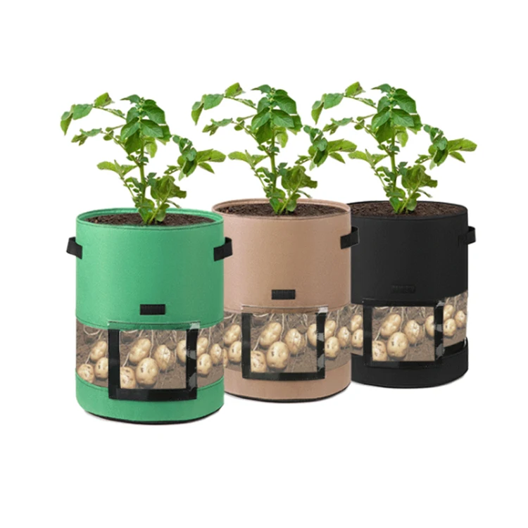 Perfectbio wholesale eco-friendly  breathable 1 5 10 15 25 30gallon potato grow bags transparent visible plant bag with handles