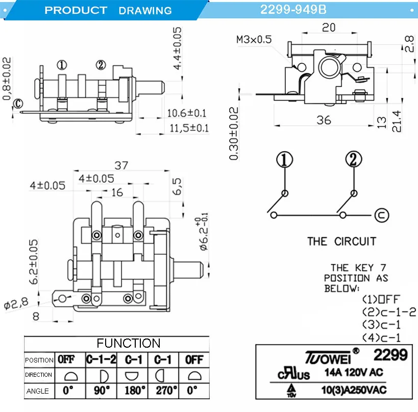 360 degree stove rotary switch supplier 14A-120V 10(3)A-250V t125 5 position dip rotary switch for oven