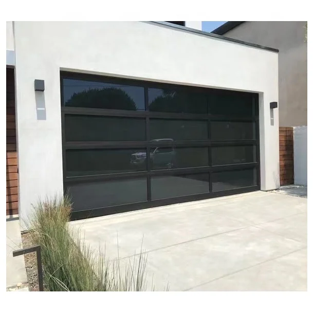 9x8 Modern Automatic Sectional Black Glass garage door Hot Sell Aluminum Frame Tempered Glass Garage Door