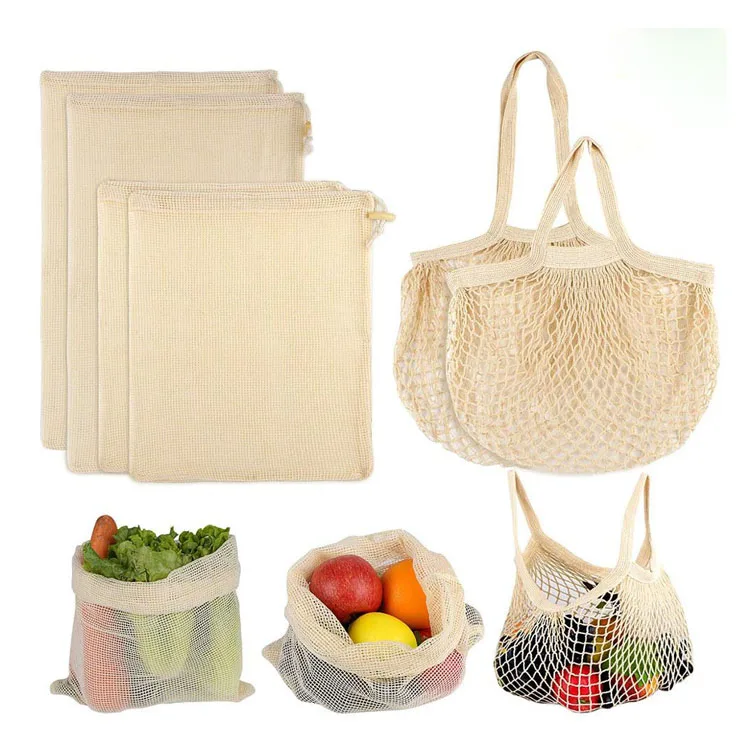Экологичная хлопковая продуктовая сумка Сетчатая Сумка для лука картофеля томатов на шнурке