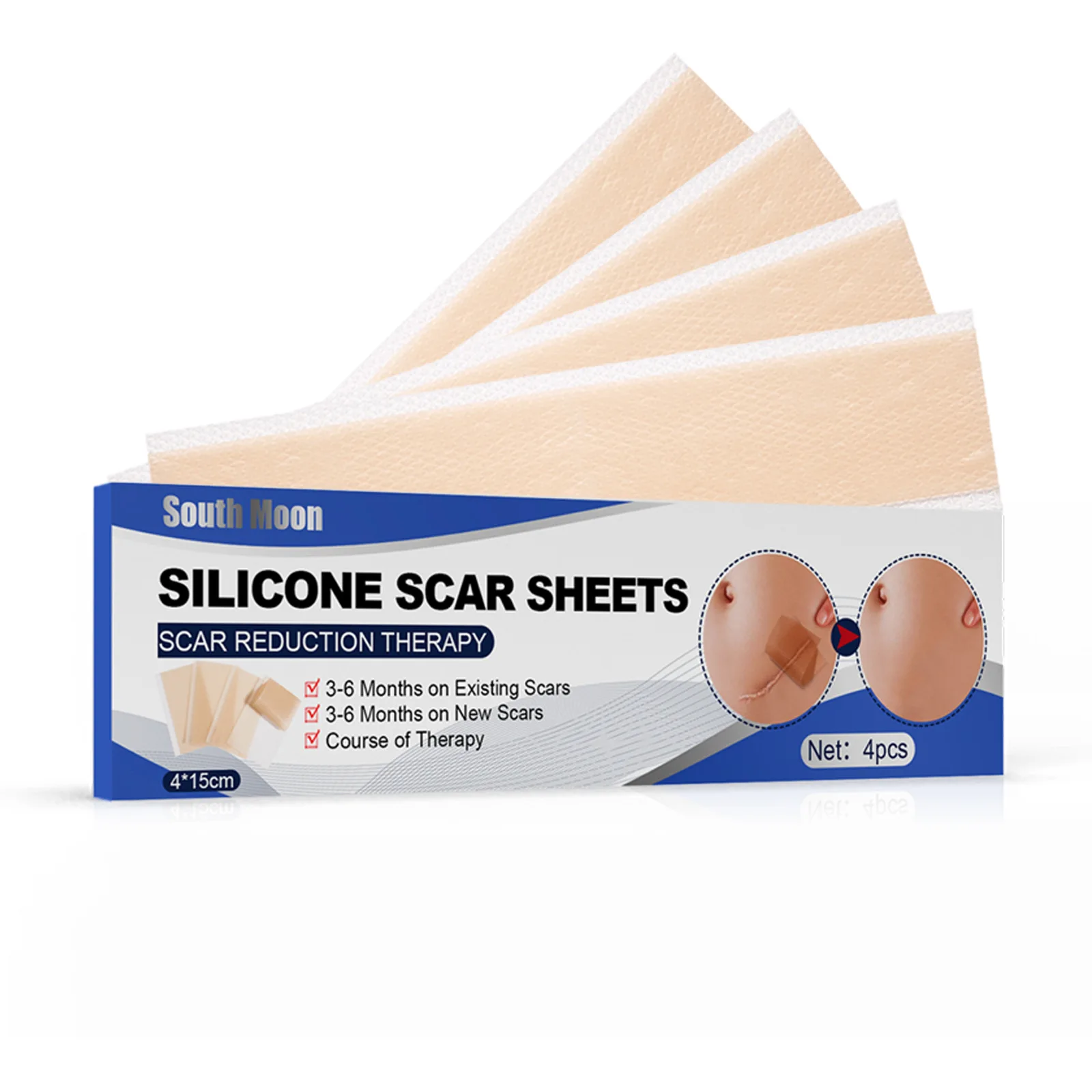 South Moon Silicone Patch Scars Scar Away Gel Sheets Silicone Scar Removal Sheet with size 7.5*4cm
