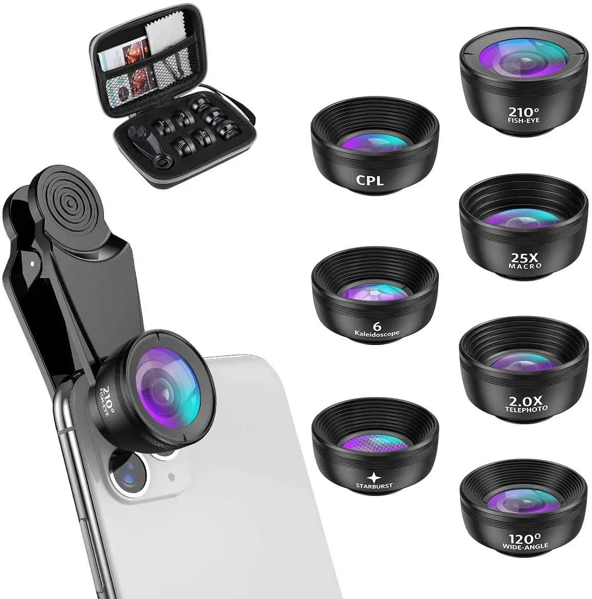 7 in 1 Phone Lens Mobile Camera Accessories Smartphone Lenses External Wide Angle Macro Fisheye Zoom Lens kit