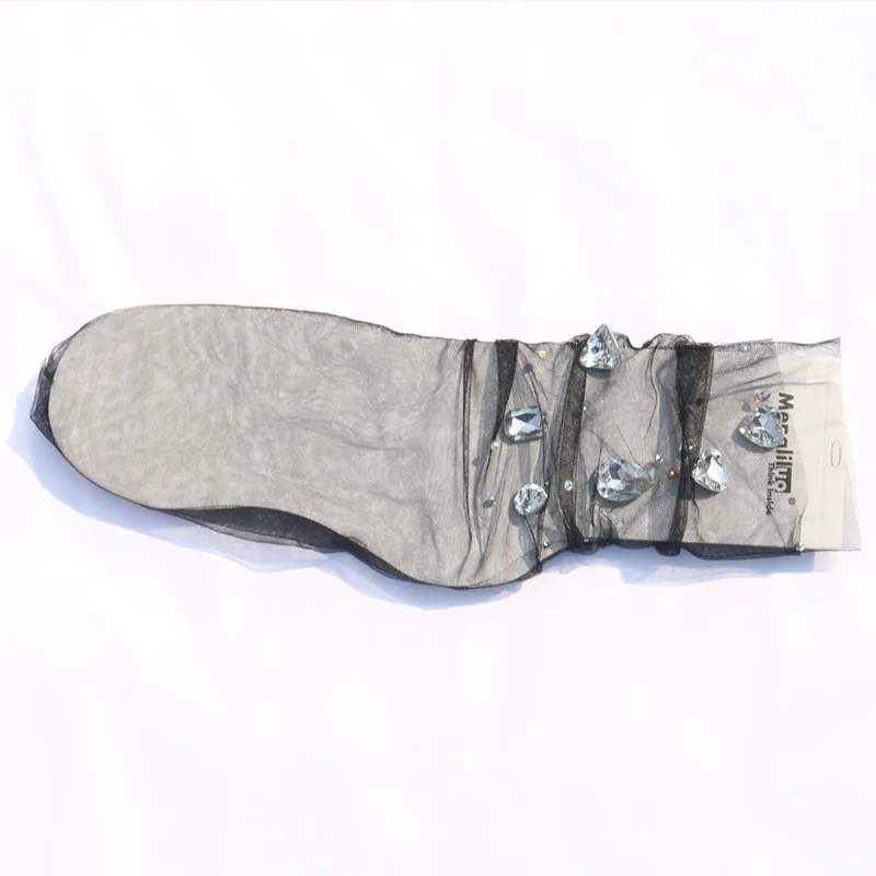 Transparent lace Breathable Crew Ladies Socks Star Sparkling Rhinestone Heart Shaped Lace Mesh Socks For Girls