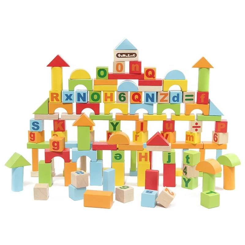 Wholesale Fancy Colours Wooden Building Blocks Toy Cheap Kids Wooden Building Blocks Toys Building Block Set Educational