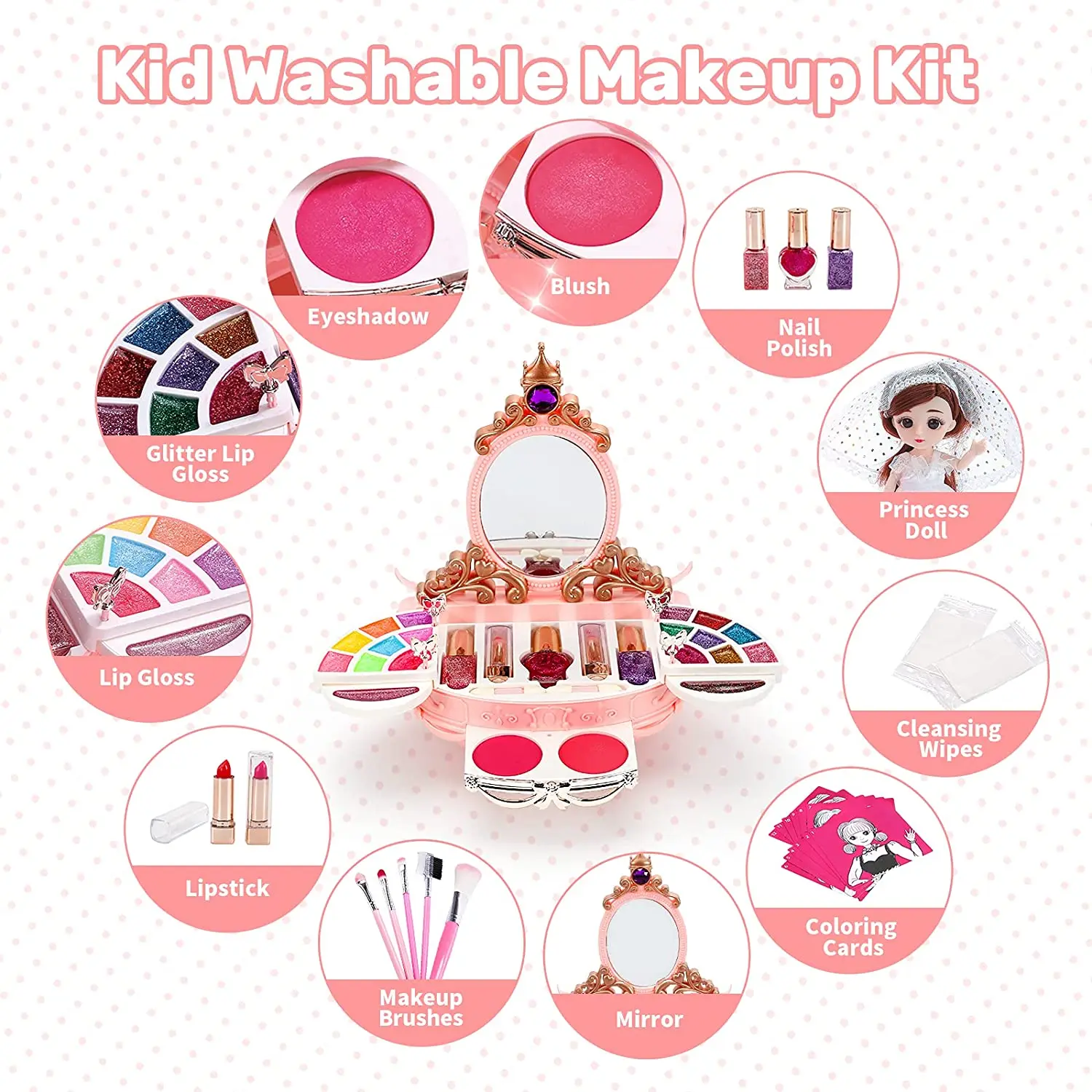 Perfect Christmas Gift Eve Stone 47 Pcs Kids Pretend Play Toys Makeup Kit for Girls Washable Makeup Set with Non Toxic Cosmetic