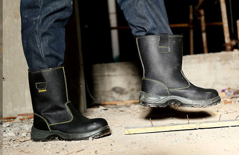 Labor Protection High leg Leather Work Boots Industrial Waterproof Steel Toe Safety Boots without laces