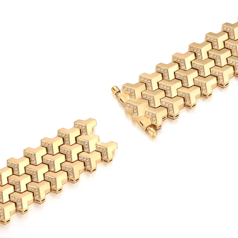 H&F 2024 New Design Diamond Bracelet 18K 14K 10K Pure Gold Custom Bracelet AU750 Lab Diamond Moissanite Gold Bracelet Men