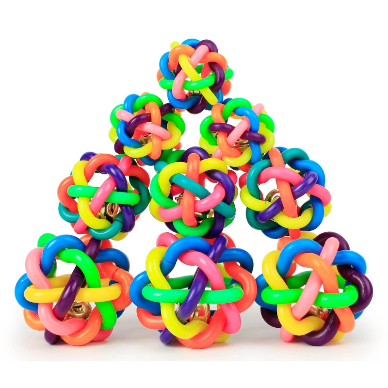Pet Interactive Soft Colorful Cat Crinkle Rolling Ball Toys With Bell