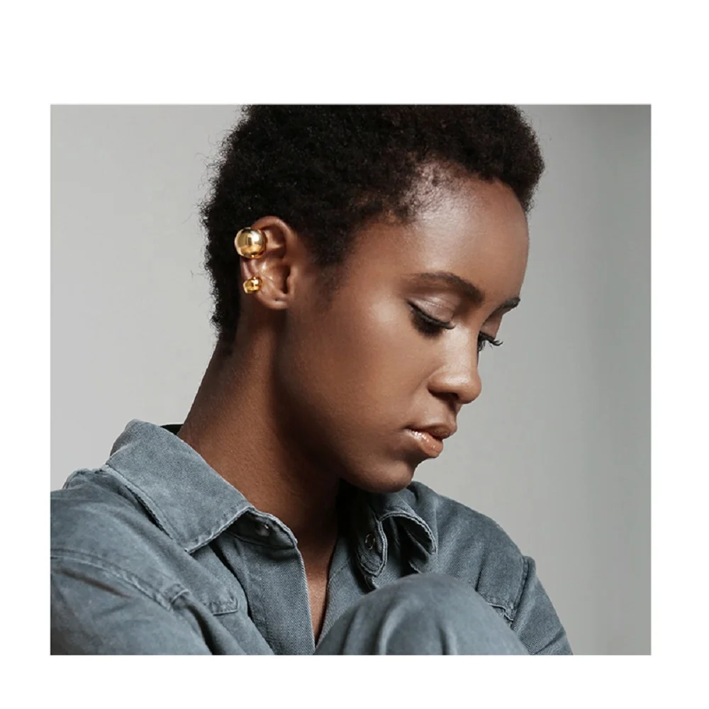 Fashion Jewelry Big Ball Punk Ear Cuff Clip On Earrings  Gold Color Rock Pea Earings Without Piercing Wholesale EC191038