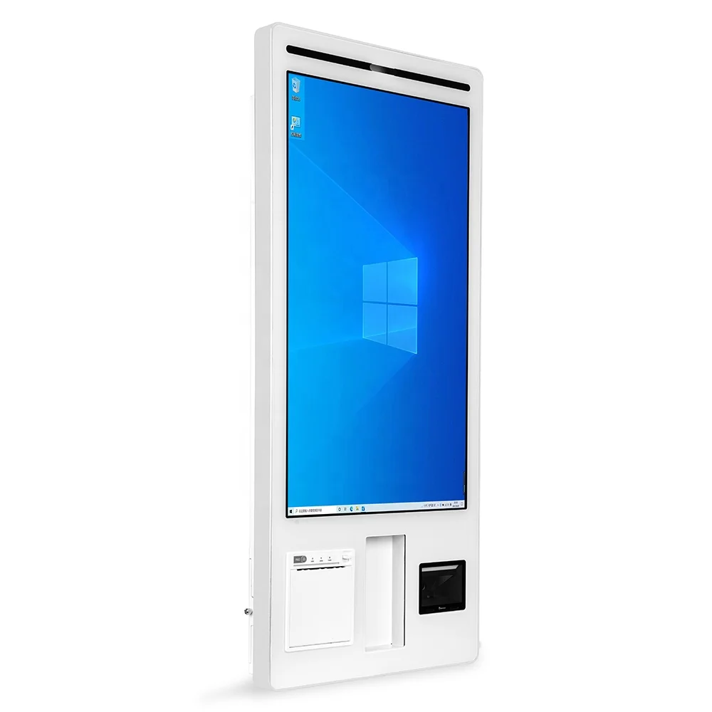 White 27 inch wall mount Self Payment Kiosks WIFI USB All in one PC for restaurant order