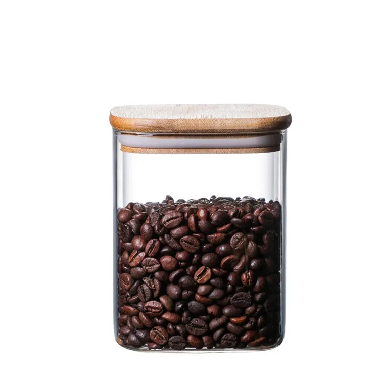 Wholesale kitchen empty 600ml 800ml square glass jar with bamboo lid
