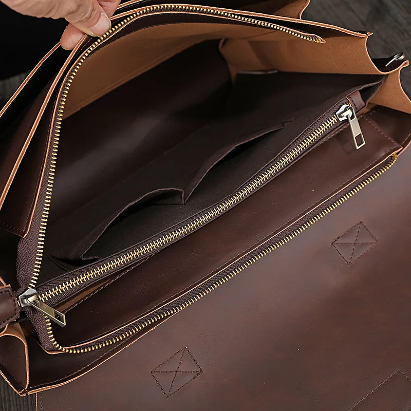 Free Sample Men Leather Messenger Bag Briefcase Laptop Bag Computer Shoulder Satchel Bag 15.6 Inch 17.3 Inch Wholesale Custom