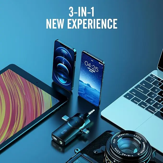 3 in 1 Portable Mini Microphone Wireless Recording Microphone 1 Drag 2 Microphone Lavalier Mic  for iPhone  and Android