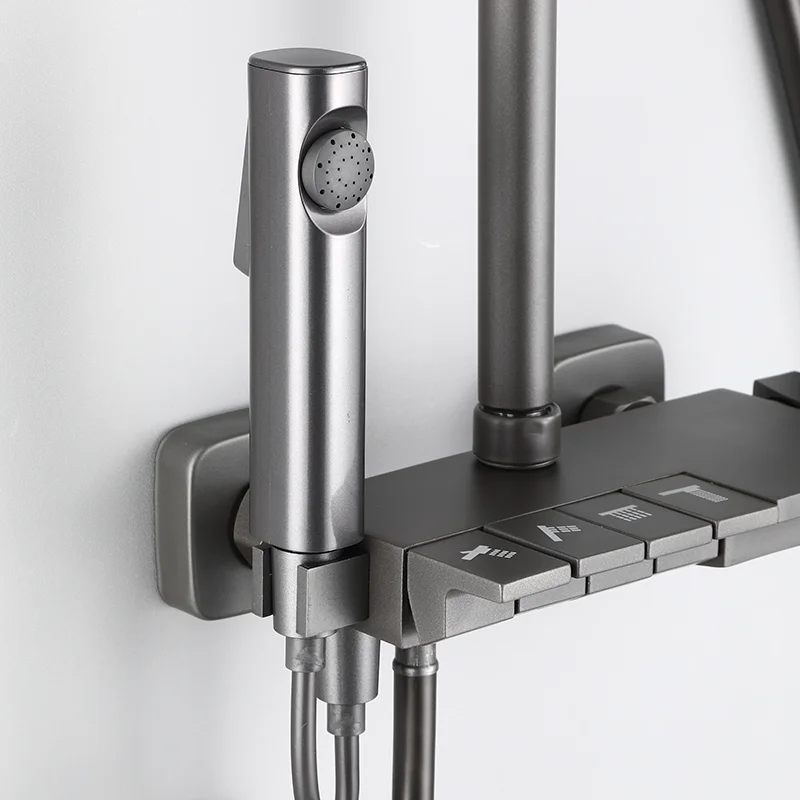 Gun Grey Key Shower Set Bathroom Thermostatic Shower Head Shower