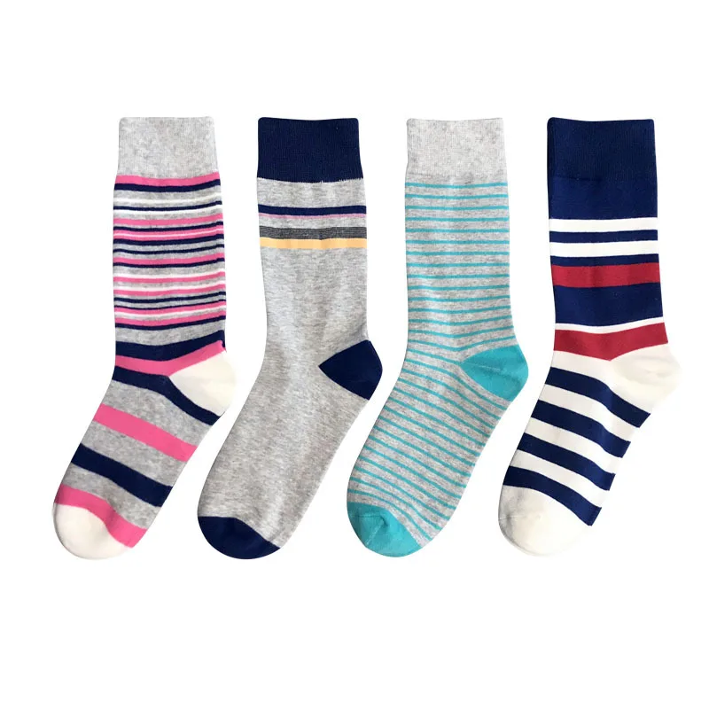Cotton Custom Logo Design Different Knitting Position Stripe Color Bulk Mens Socks