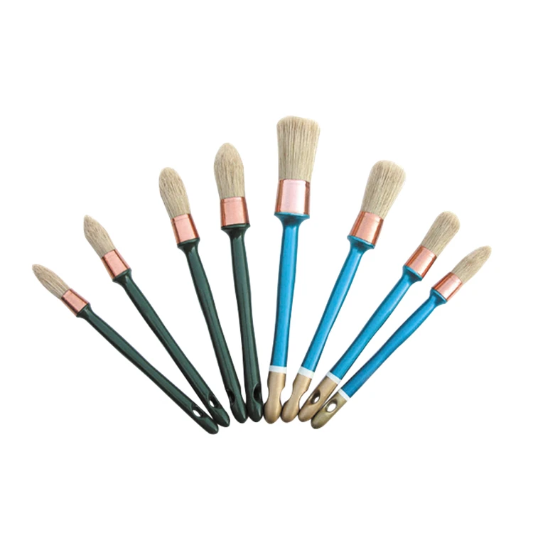 Boar Bristle Corner Detailed Cleaning Chalk Brush Round Head Brown Hair Paint Brushes with Wooden or Plastic Handle