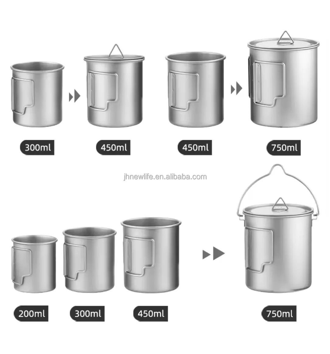 Aluminum Alloy &Stainless Steel &Titanium Pot Hanging Pot with Cover Folding Handle Camping Picnic Home Portable Cooking Pot