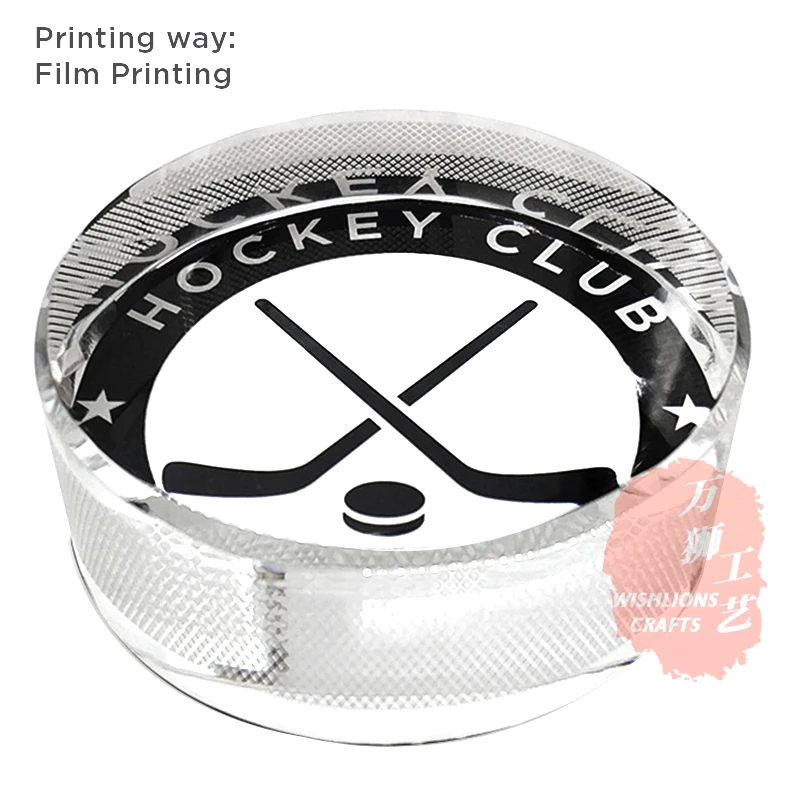 Wholesale Custom Engraving K9 Grade Crystal Paperweight Ice Hockey Puck Shape Glass Paperweights For Competition Souvenir CPW-02