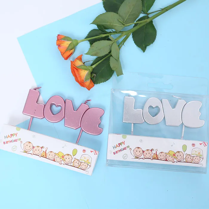 2024 Hot Sale Love Design Candle Gold Paint Electroplated Cake Candles for Christmas New Year Happy Birthday Party Shape