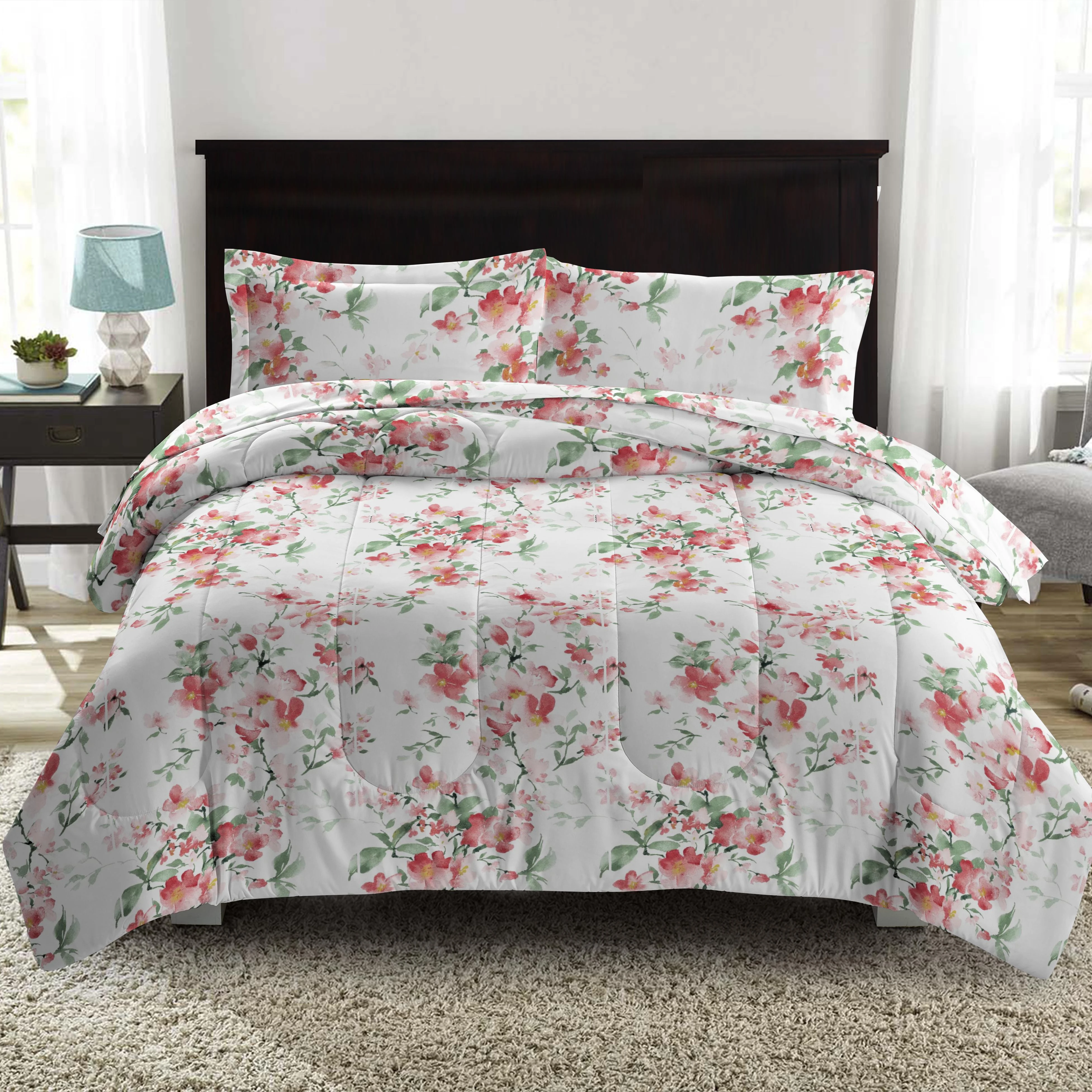 Queen Comforter Set - 6 Pieces Printed Bed Set Bed in A Bag Queen with Comforters, Sheets, Pillowcases & bed skirt