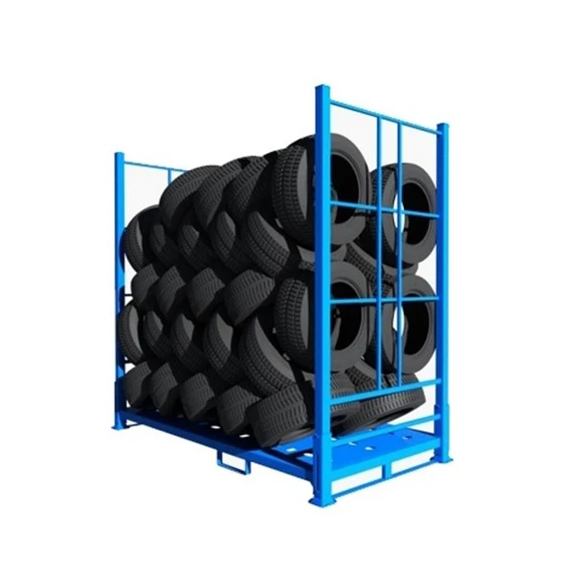 Stable steel powder coating welded detachable folding cheap warehouse stacking auto storage tire rack