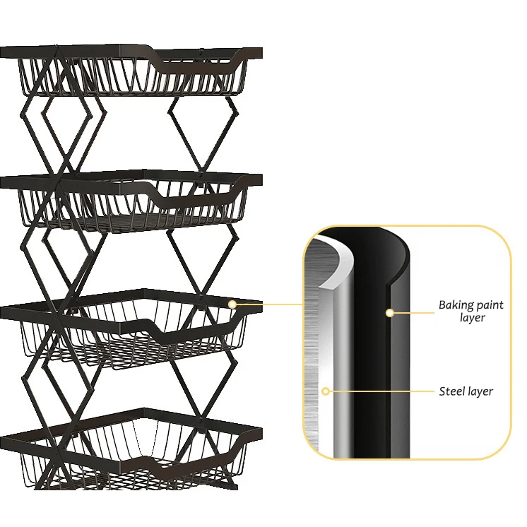 Multifunction Metal Creative Kitchen Folding 3/4/5 Tiers Vegetable Fruit Storage Rack Cart Spice Bottle Rack Storage Baskets