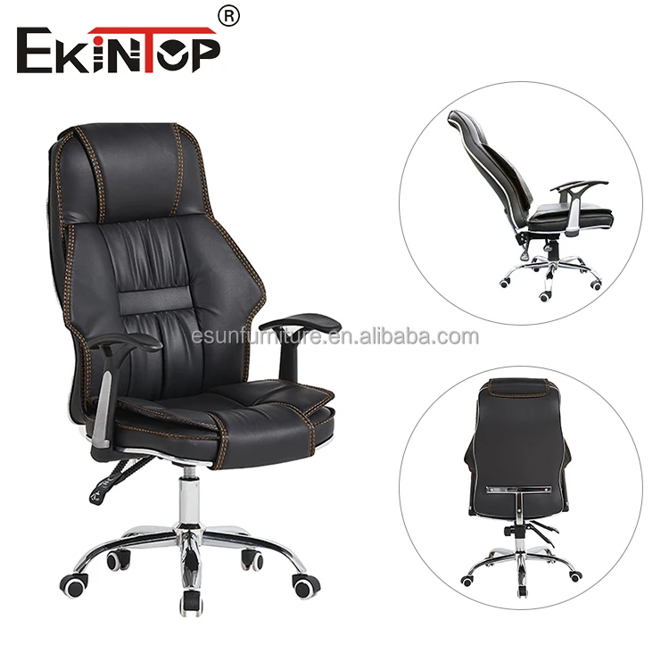 Ekintop Manufacture Manager Executive Ripple Black Leather Office Chair Classic Swivel Ergonomic Office Chair with Footrest