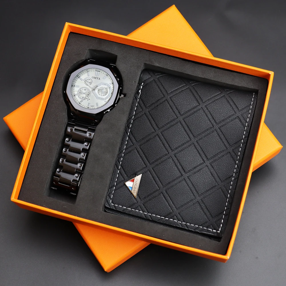 Luxury Watch+Wallet+box set Top Brand Men Watch wallet Sets with box Fashion Cheap Watches Wallet with box set Wristwatches Gift