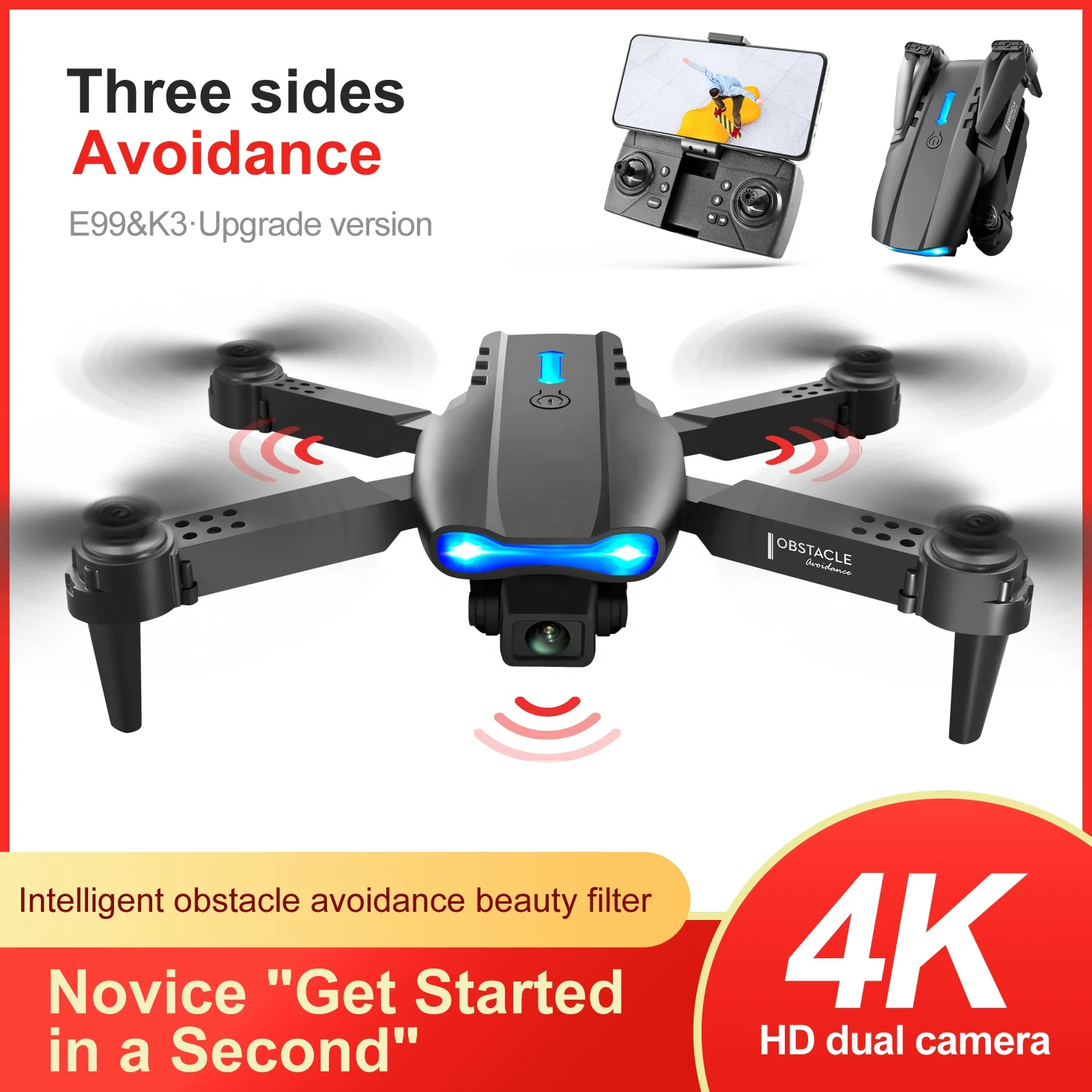 Новое поступление Дрон E99 Pro с Wifi FPV камерой Безголовый 4K Квадрокоптер HD двумя камерами 20 минут полета