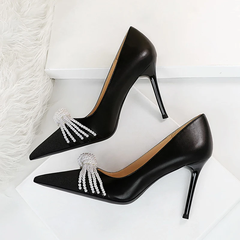Size 34-43 Women Pumps Mixed Color Fashion Pointed Toe Thin Heel New Style String Beaded Office Ladies Spring Footwear