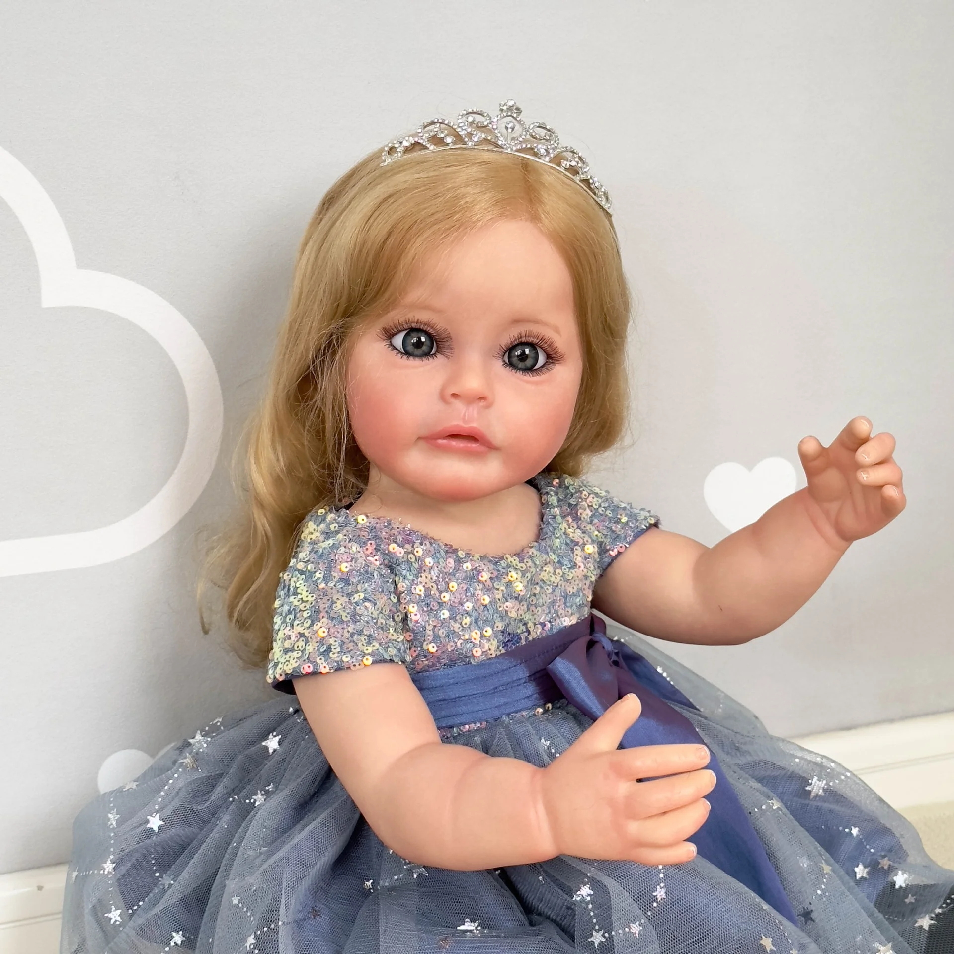 22inch lifelike reborn baby rebirth toddler sweet girl full body silicone princess vinyl dolls with rooted hair toy for gift