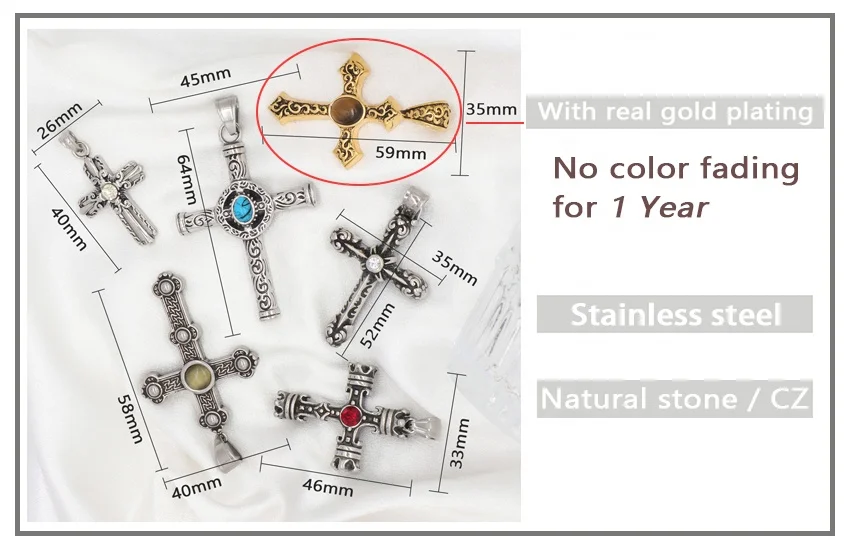 Custom Fashion Jewelry gold plated Prayer Crucifix necklace pendant charms DIY natural stone stainless steel cross Pendant