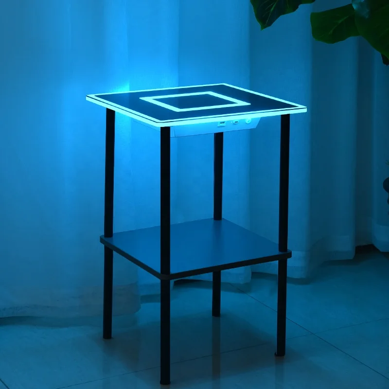 Modern Touch Sensor Iron & Acrylic Coffee Table with Smart Lighting & Music for Home Living Room Furniture