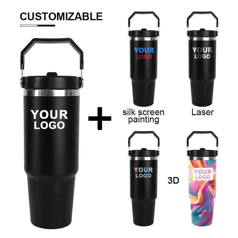 Wholesale customize 20oz 30oz regular tumbler double wall coffee cup insulated car vacuum travel mug with handle lid And straw