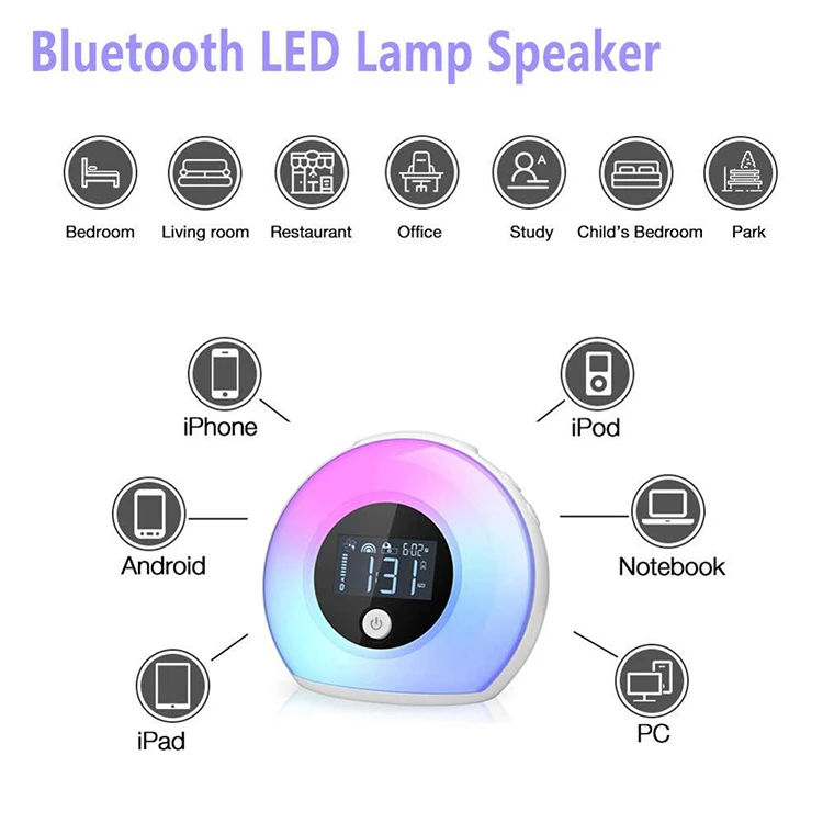 Latest Color Changing Bluetooth Speaker Alarm Clock Sunsise Lamp Living Room Night Light Speakers