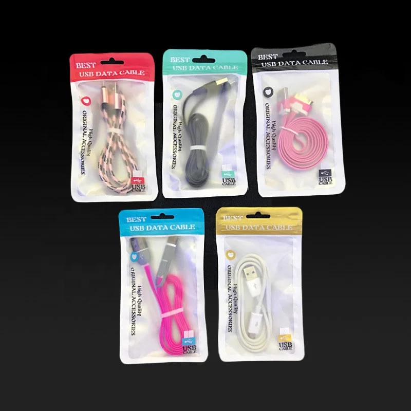 Digital product mobile phone usb data cable power hdmi cable ziplock packaging bag with butterfly hanging hole