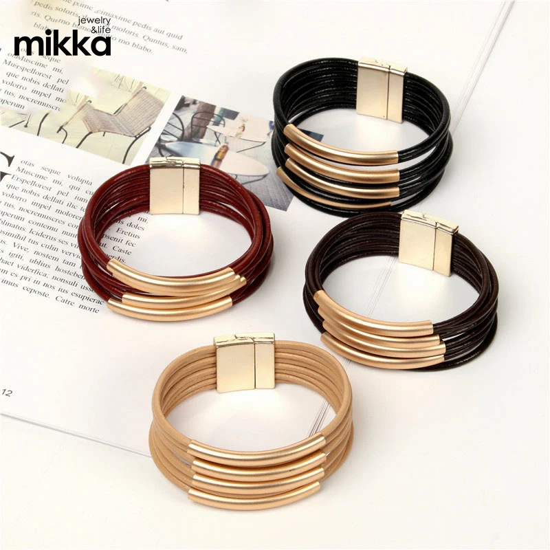 Best- Selling Wholesales Bohemian Ladies Real Leather Bracelet Magnetic Clasp Fine Jewelry Gift with Good Quality