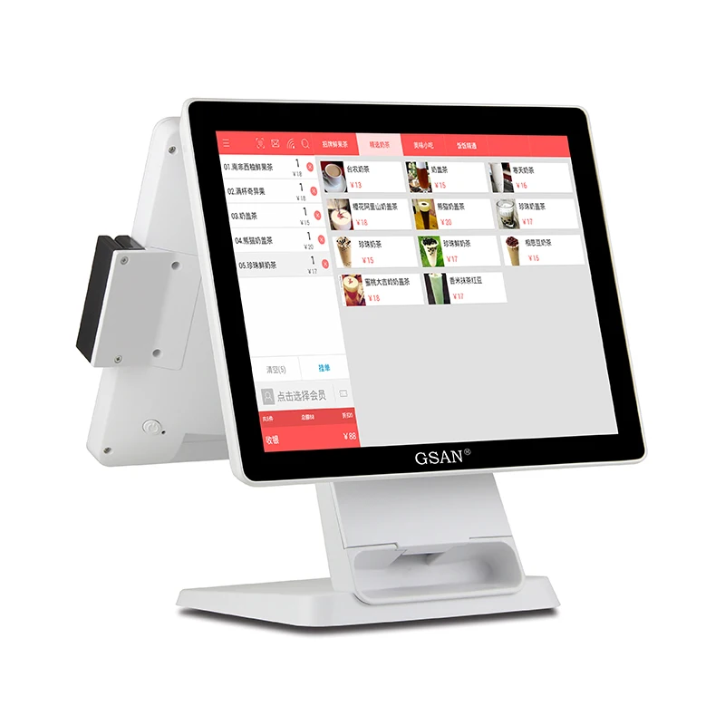 Digital 15 Inch Pos System White Displays Panel Monitor Stand Pos Touch Dual Screen