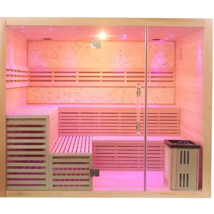 2024 Big himalayan salt therapy steam sauna room finnish1-6 person traditional dry wet steam sauna for sale