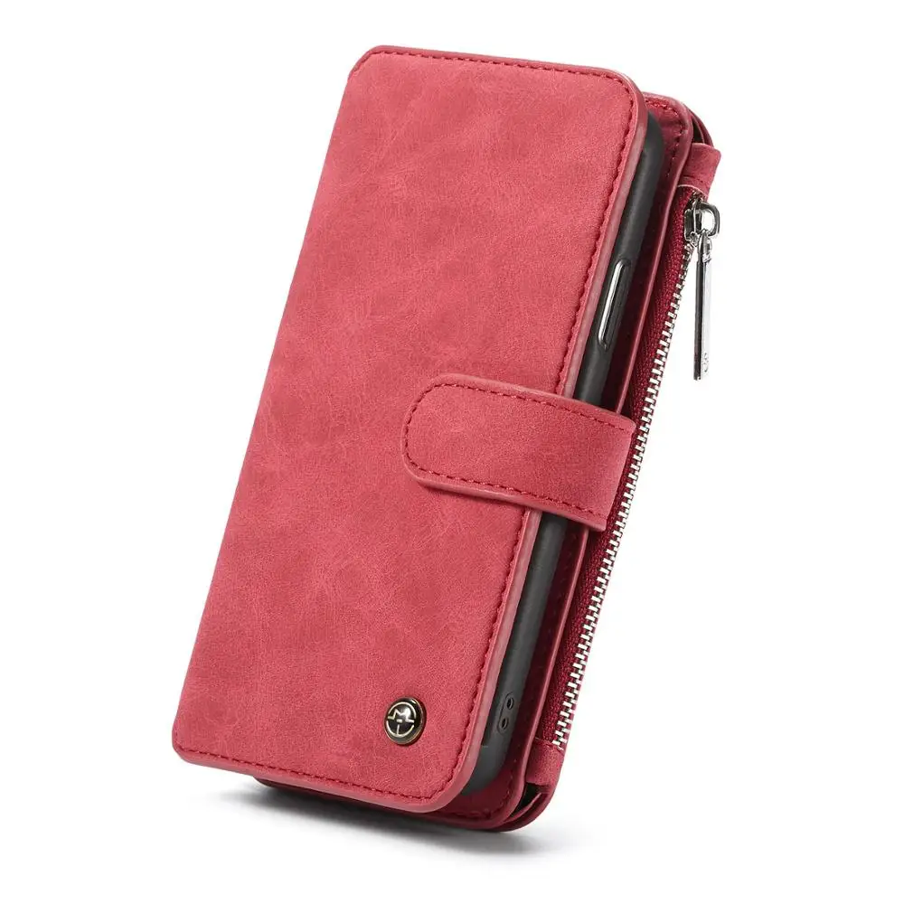 Multi-function zipper business leather case mobile phone Detachable case split flip card wallet for iphone Samsung