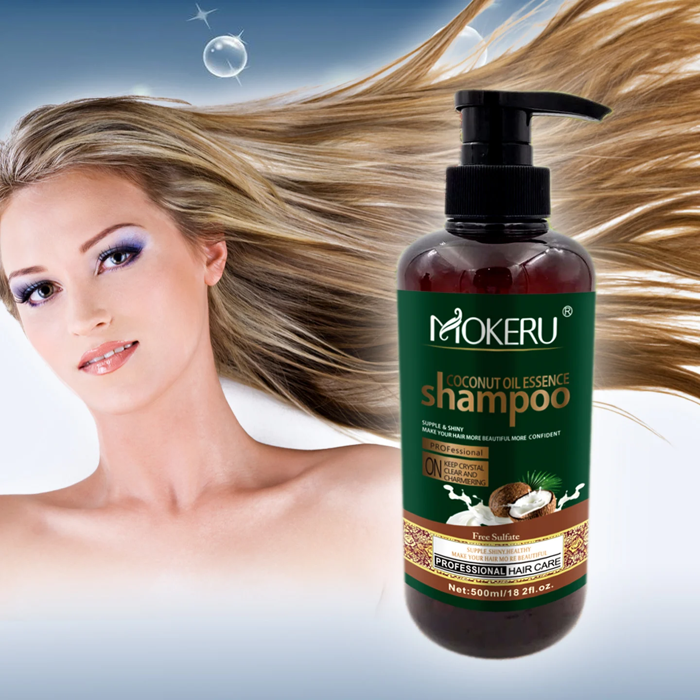 Mokeru 500 Ml Hair Vital Shampoo  Coconut Oil Serum Hair Repair Shampoo Gentle Formula Supple Beauty Shampoo