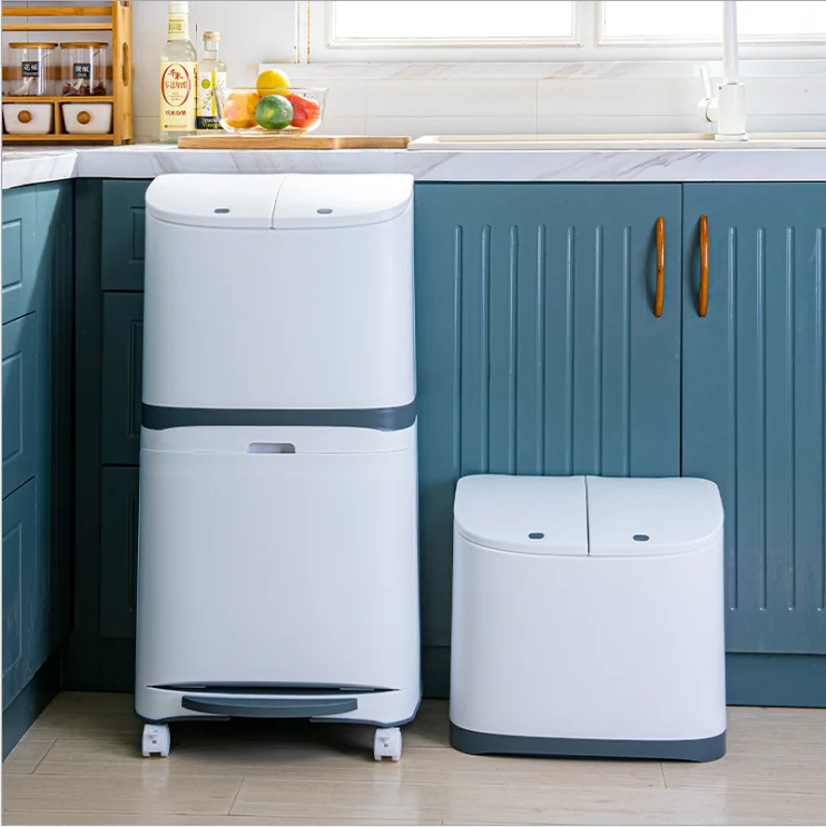 Japanese Style Household Dustbin Double Layer Can Be Classified Trash Can Plastic Pedal Bin with Lidded With Pressure Ring Trash