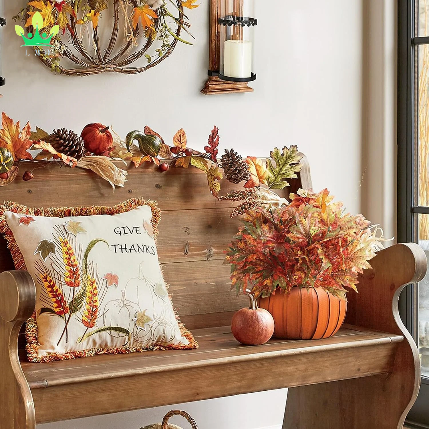 Artificial Silk Maple Leaf Shrubs Bushes Autumn Faux Plants with Stem for Indoor Outdoor Home Kitchen Wedding Thanksgiving Decor